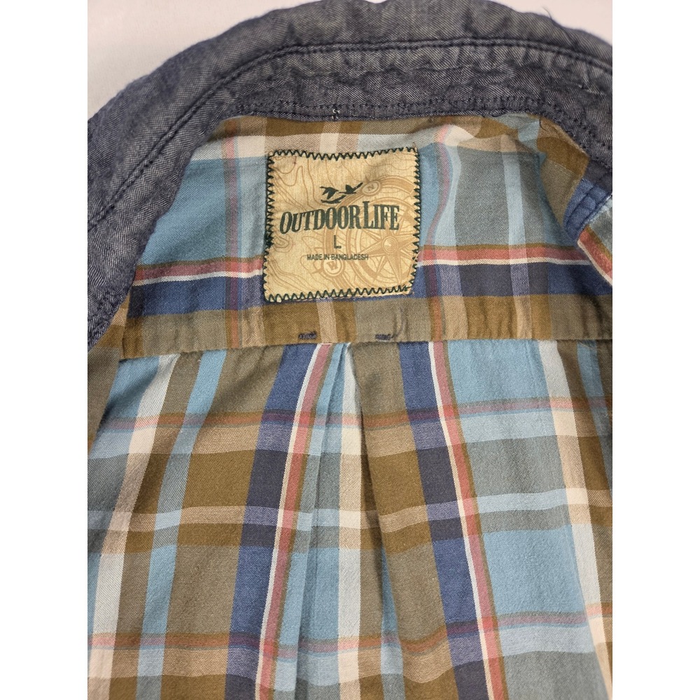 Outdoor Life Men Lined Dark Blue Button Down Collared Short Sleeve Shirt L - Picture 6 of 8
